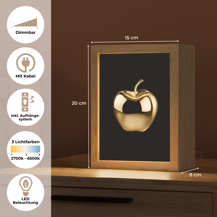 Appel - Goud - Chrome - Zwart Light Box met kabel (Tafellamp) klein -USP_DE