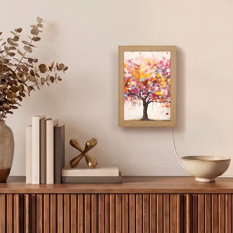 Aquarel - Boom - Kunst - Abstract Light Box met kabel (Tafellamp) klein -sfeer2