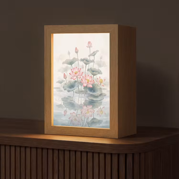 Aquarel - Lotusbloemen - Kleurrijk Light Box met kabel (Tafellamp) klein -z3d_website