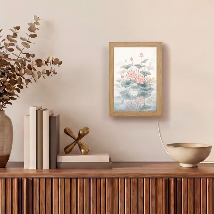 Aquarel - Lotusbloemen - Kleurrijk Light Box met kabel (Tafellamp) klein -sfeer2