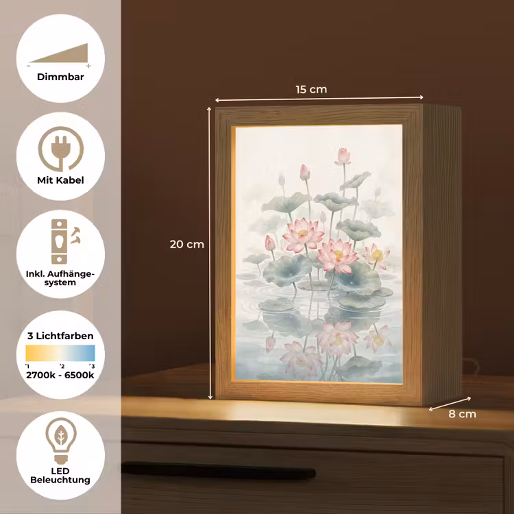 Aquarel - Lotusbloemen - Kleurrijk Light Box met kabel (Tafellamp) klein -USP_DE