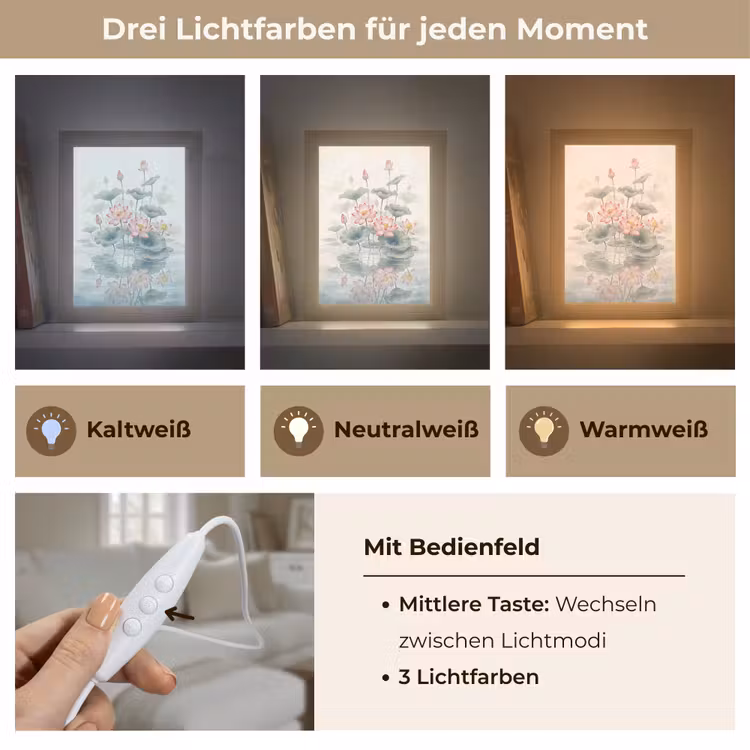 Aquarel - Lotusbloemen - Kleurrijk Light Box met kabel (Tafellamp) klein -USP_lichtkleurDE