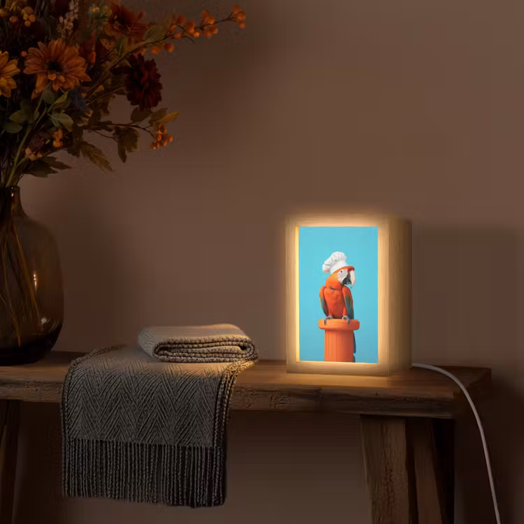 Ara - Koksmuts - Sokkel - Grappig Light Box met kabel (Tafellamp) klein -sfeer4