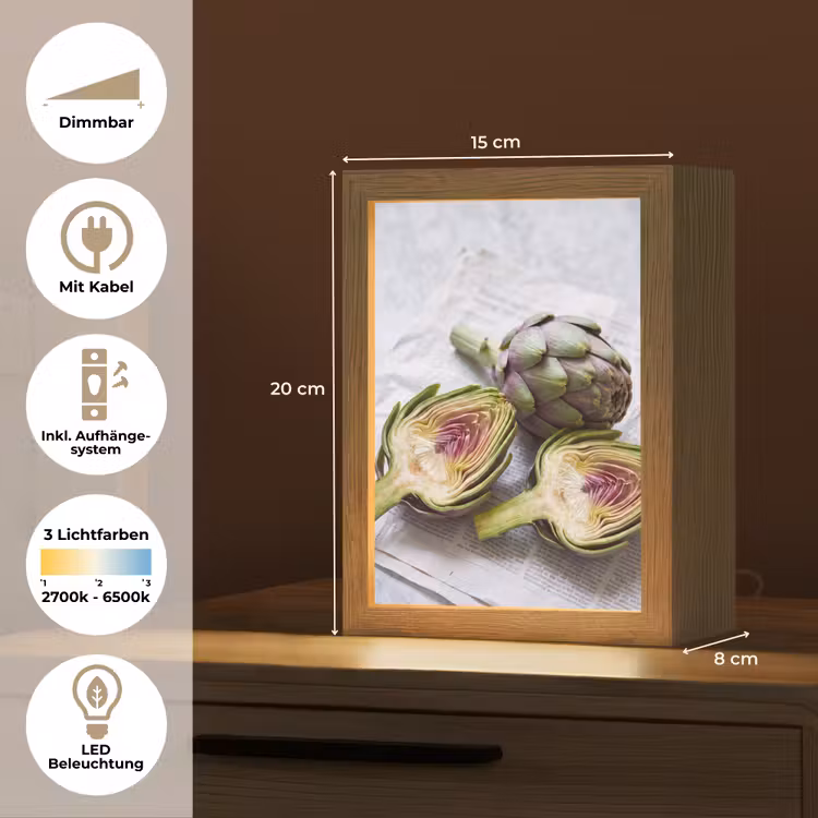 Tischlampe - Artischocke – aufgeschnitten – Essen - Artisjok - Doorgesneden - Eten Light Box met kabel (Tafellamp) klein