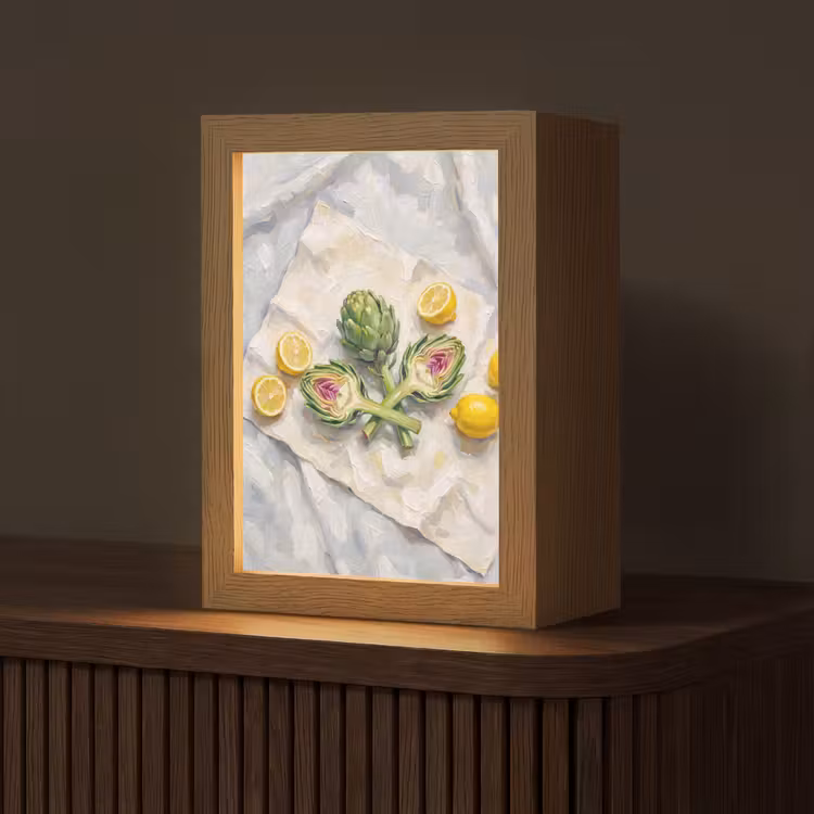Tischlampe - Artischocke – Zitrone – Essen - Artisjok - Citroen - Eten Light Box met kabel (Tafellamp) klein
