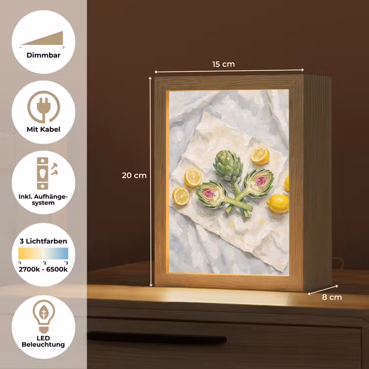 Tischlampe - Artischocke – Zitrone – Essen - Artisjok - Citroen - Eten Light Box met kabel (Tafellamp) klein