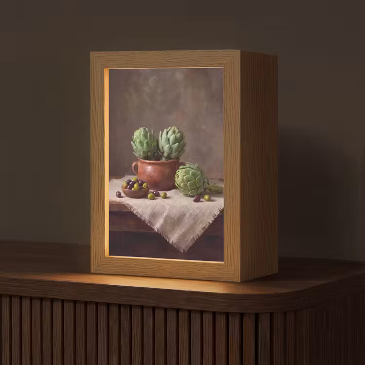 Tischlampe - Artischocken – Oliven – Essen - Artisjokken - Olijven - Eten Light Box met kabel (Tafellamp) klein
