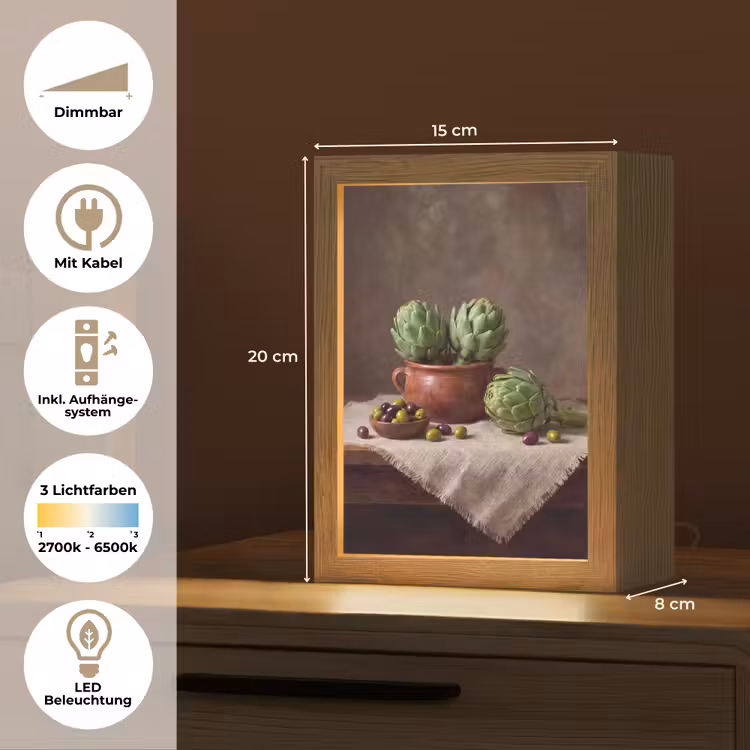 Tischlampe - Artischocken – Oliven – Essen - Artisjokken - Olijven - Eten Light Box met kabel (Tafellamp) klein
