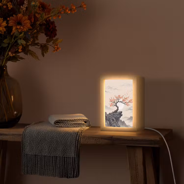 Aziatisch - Bloesem - Rood Light Box met kabel (Tafellamp) klein -sfeer4