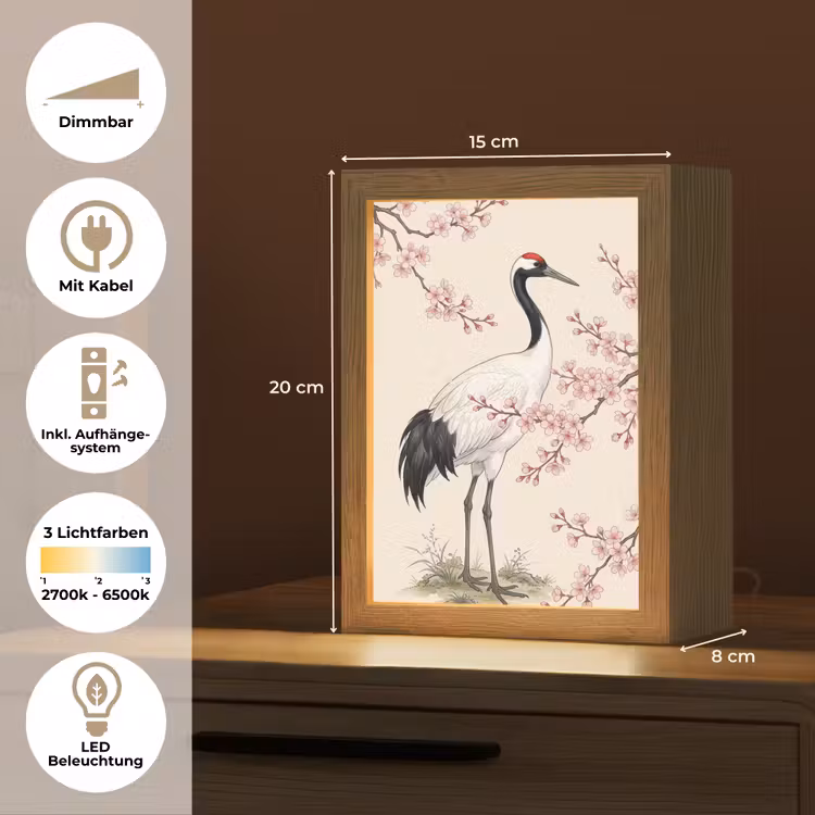 Aziatisch - Kraanvogel - Beige Light Box met kabel (Tafellamp) klein -USP_DE