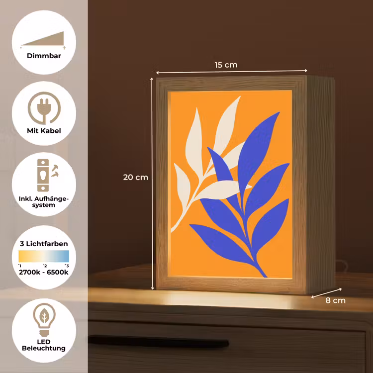 Takken - Bladeren - Minimalistisch - Blauw Light Box met kabel (Tafellamp) klein -USP_DE
