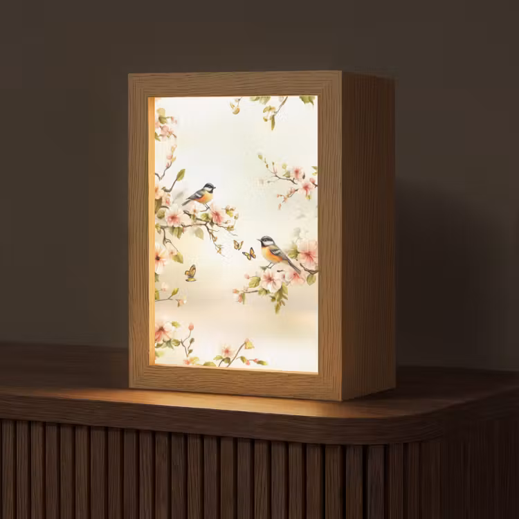 Takken - Bloemen - Vogeltjes - Roze Light Box met kabel (Tafellamp) klein -z3d_website