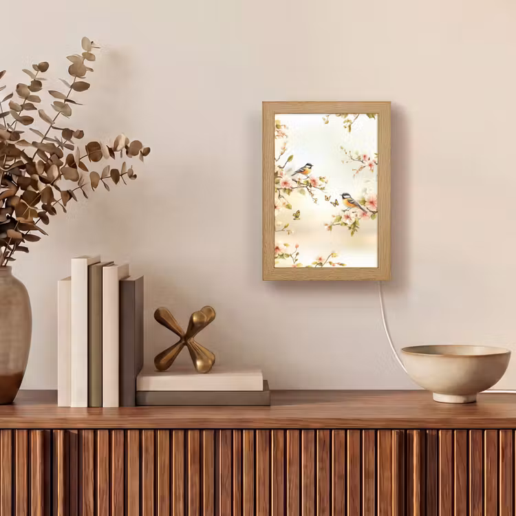 Takken - Bloemen - Vogeltjes - Roze Light Box met kabel (Tafellamp) klein -sfeer2