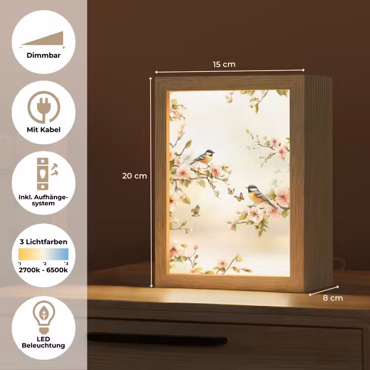 Takken - Bloemen - Vogeltjes - Roze Light Box met kabel (Tafellamp) klein -USP_DE