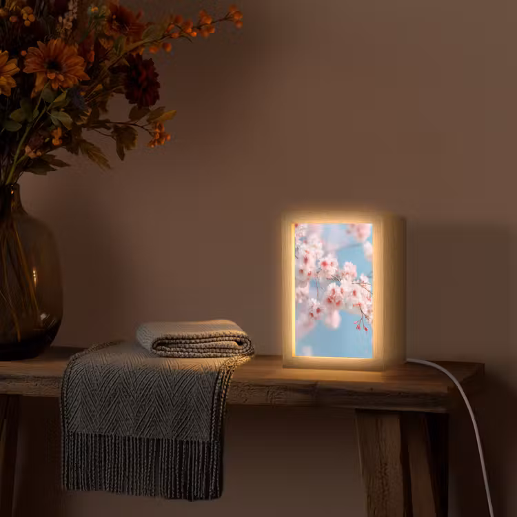 Takken - Bloesems - Roze Light Box met kabel (Tafellamp) klein -sfeer4