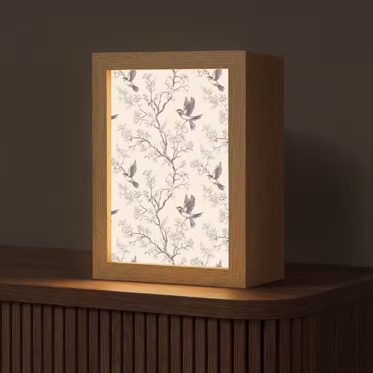 Takken - Vogels - Beige Light Box met kabel (Tafellamp) klein 925 -z3d_website