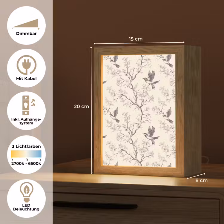 Takken - Vogels - Beige Light Box met kabel (Tafellamp) klein 925 -USP_DE