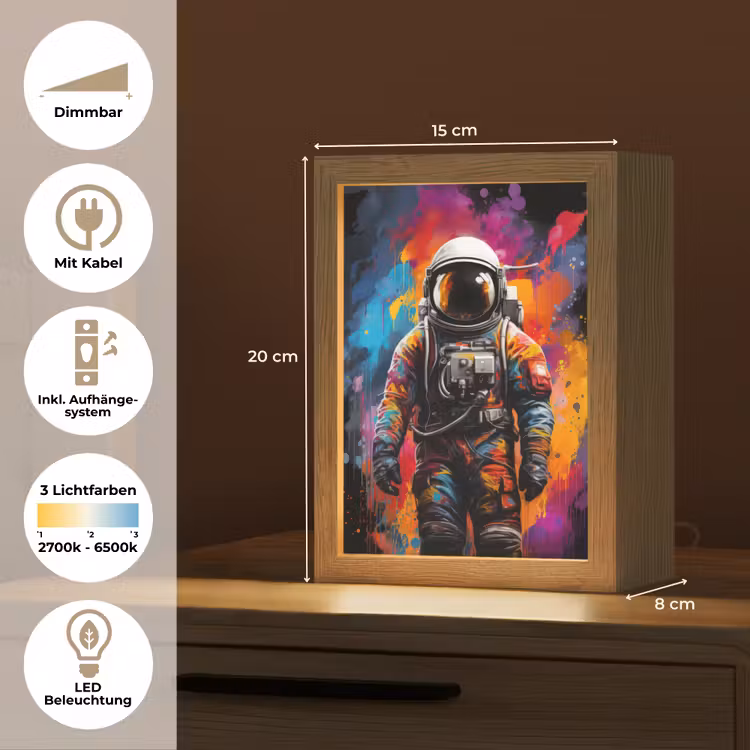 Astronaut - Graffiti - Zwart - Kleuren Light Box met kabel (Tafellamp) klein -USP_DE