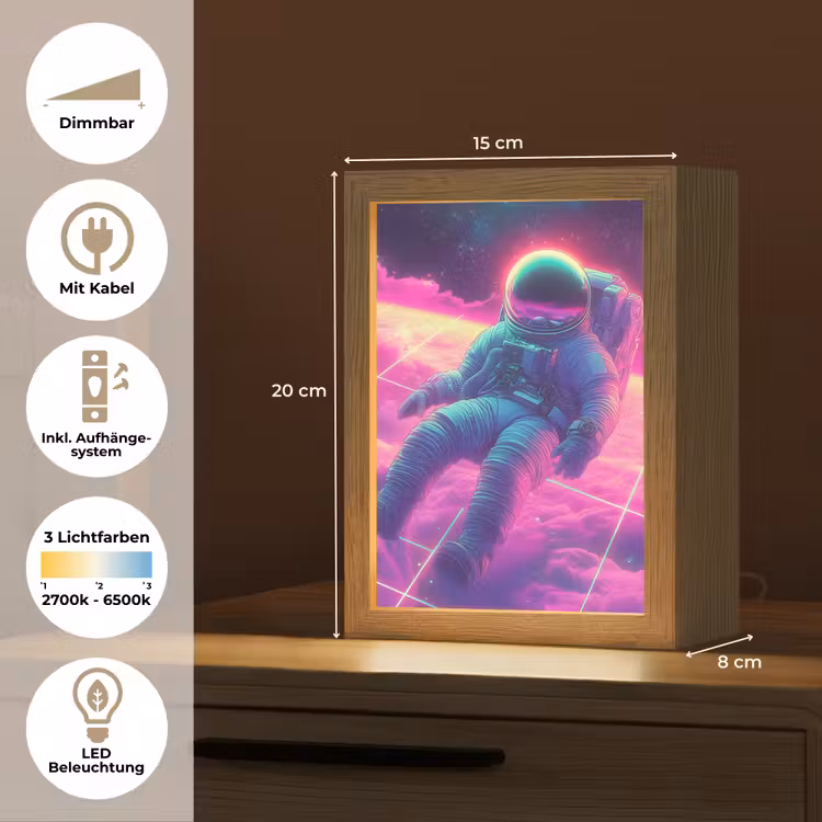 Astronaut - Neon - Roze - Wolken Light Box met kabel (Tafellamp) klein -USP_DE
