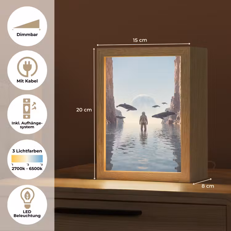 Tischlampe - Astronaut – Wal – Fantasie - Ruimtevaarder - Walvis - Fantasie Light Box met kabel (Tafellamp) klein