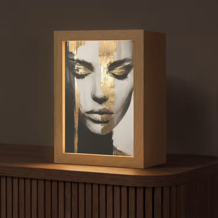 Ogen - Gezicht - Goud - Strepen Light Box met kabel (Tafellamp) klein -z3d_website