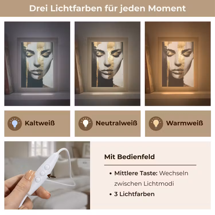 Ogen - Gezicht - Goud - Strepen Light Box met kabel (Tafellamp) klein -USP_lichtkleurDE