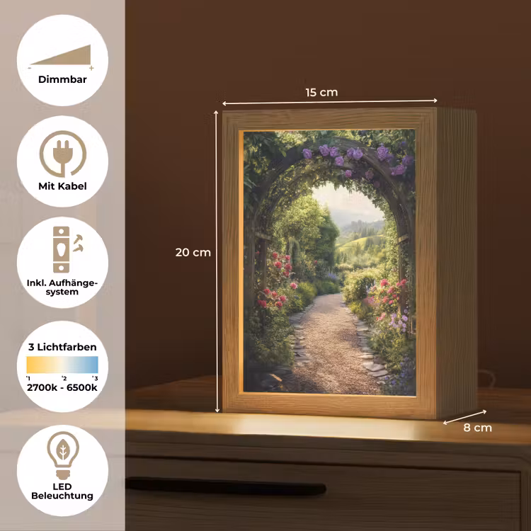 Doorkijk - Landschap - Bloemen - Tuinboog - Natuur Light Box met kabel (Tafellamp) klein -USP_DE
