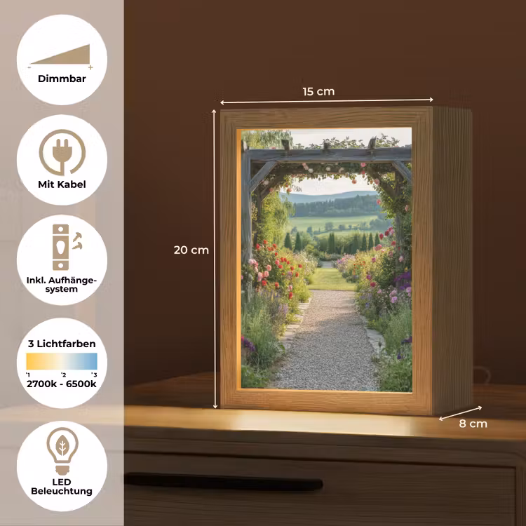Doorkijk - Landschap - Natuur - Tuinboog - Bloemen Light Box met kabel (Tafellamp) klein -USP_DE
