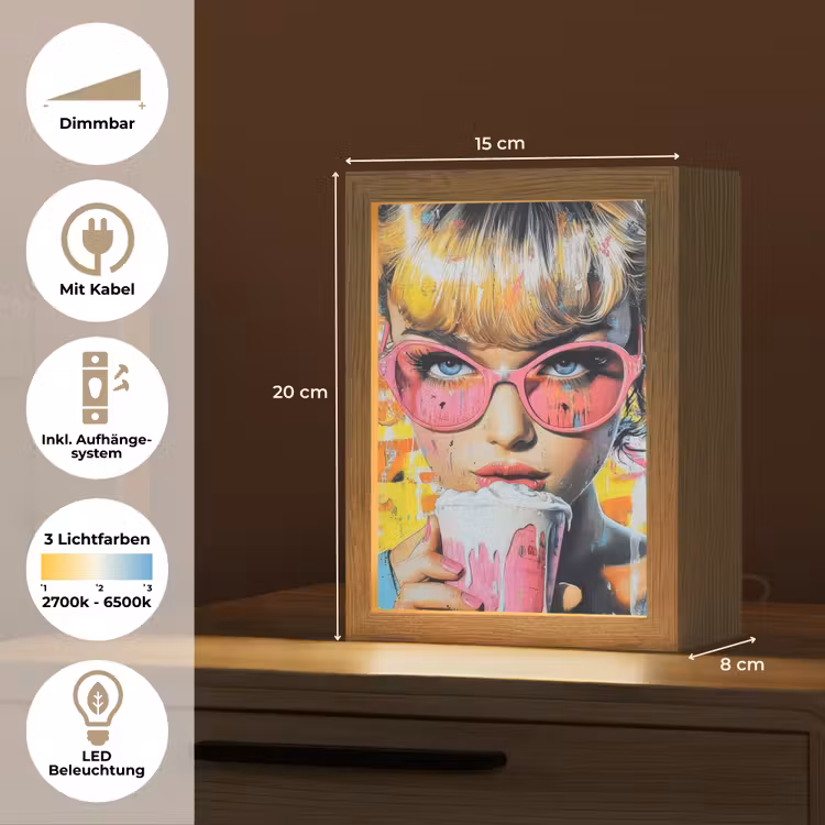 Expressief - Milkshake - Vrouw - Felle kleuren Light Box met kabel (Tafellamp) klein -USP_DE