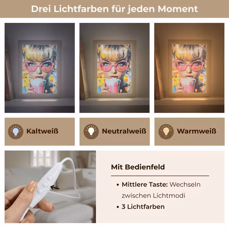 Expressief - Milkshake - Vrouw - Felle kleuren Light Box met kabel (Tafellamp) klein -USP_lichtkleurDE