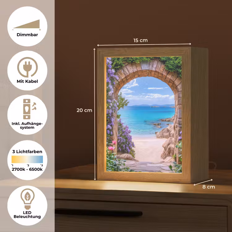 Doorkijk - Poort - Zee - Strand - Rotsen Light Box met kabel (Tafellamp) klein -USP_DE