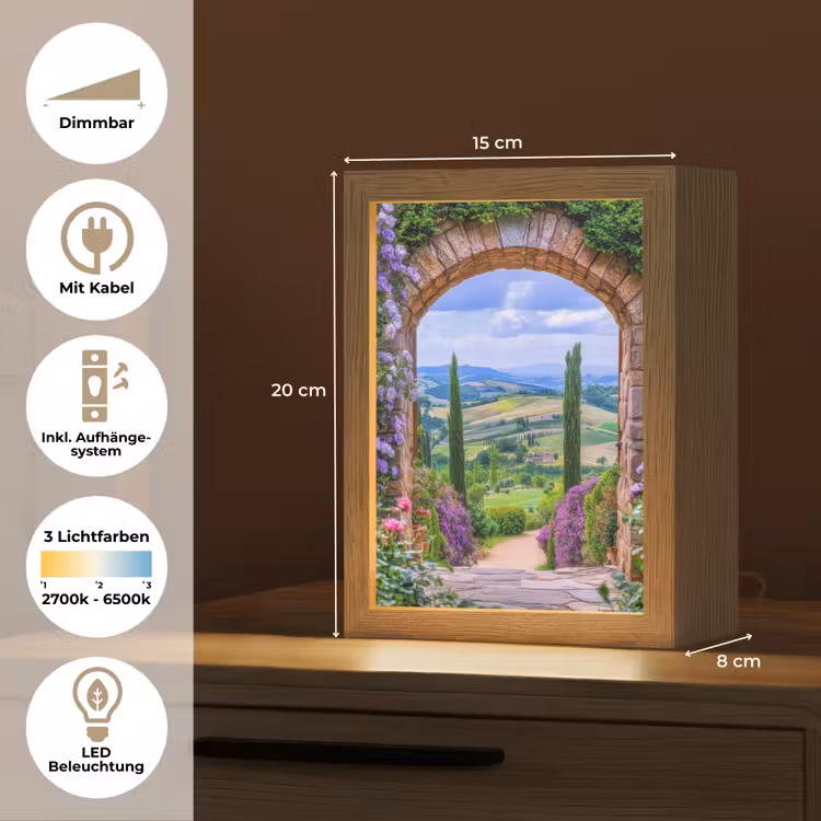 Doorkijk - Toscane - Landschap - Poort Light Box met kabel (Tafellamp) klein -USP_DE
