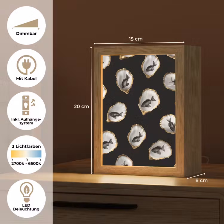 Oesters - Zwart - Vissen - Goud Light Box met kabel (Tafellamp) klein -USP_DE