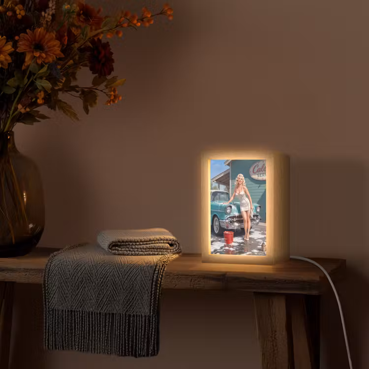 Auto - Vrouw - Groen Light Box met kabel (Tafellamp) klein -sfeer4