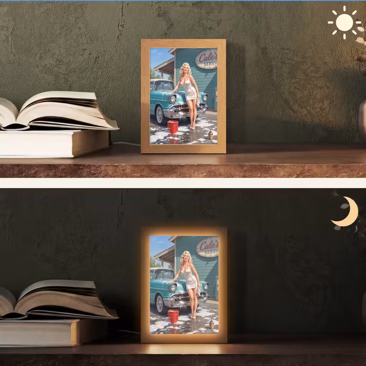 Auto - Vrouw - Groen Light Box met kabel (Tafellamp) klein -sfeer3