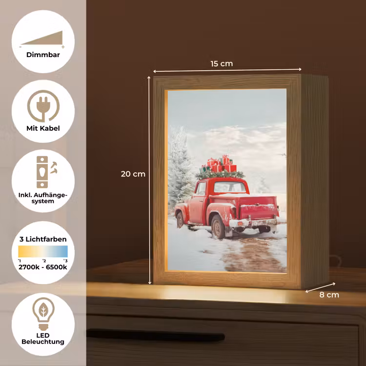 Auto - Rood - Cadeaus - Winter - Sneeuw - Kerst Light Box met kabel (Tafellamp) klein -USP_DE