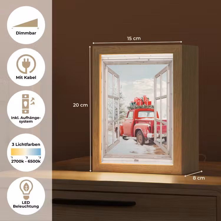 Auto - Rood - Cadeaus - Winter - Kerst - Doorkijk - Wit Light Box met kabel (Tafellamp) klein -USP_DE