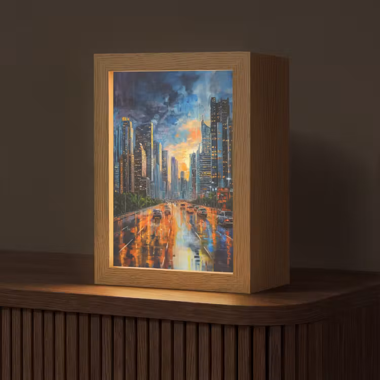 Auto - Skyline - Zon - Blauw Light Box met kabel (Tafellamp) klein -z3d_website