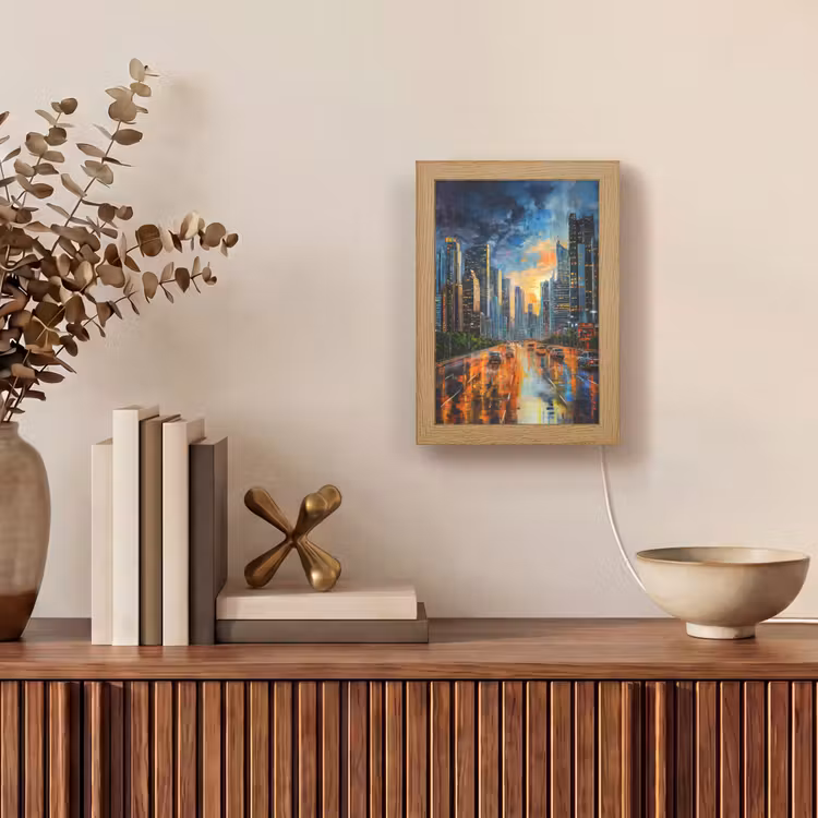 Auto - Skyline - Zon - Blauw Light Box met kabel (Tafellamp) klein -sfeer2