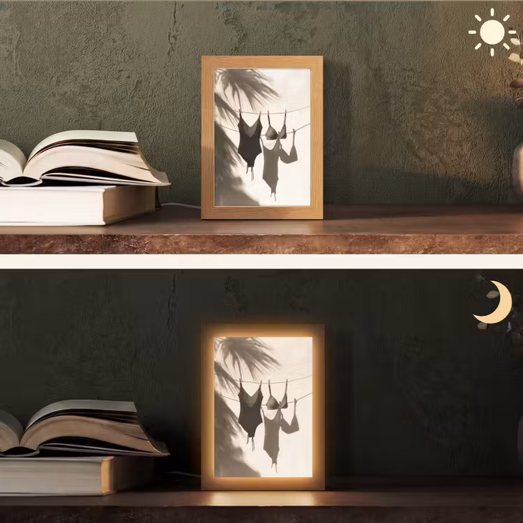 Badkleding - Palmbomen - Schaduw - Tropisch Light Box met kabel (Tafellamp) klein -sfeer3