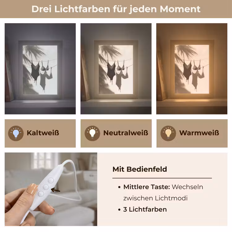 Badkleding - Palmbomen - Schaduw - Tropisch Light Box met kabel (Tafellamp) klein -USP_lichtkleurDE