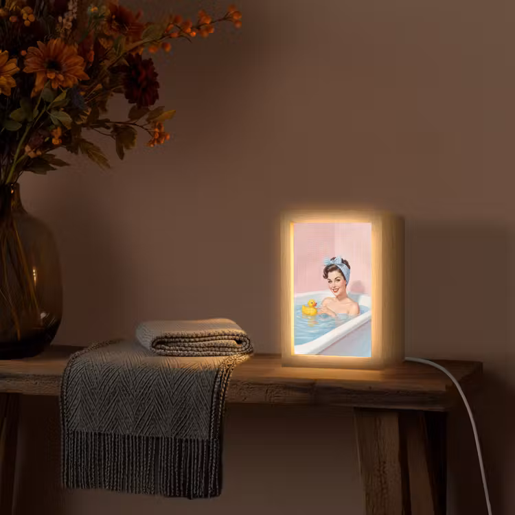Badkamer - Eend - Blauw Light Box met kabel (Tafellamp) klein -sfeer4