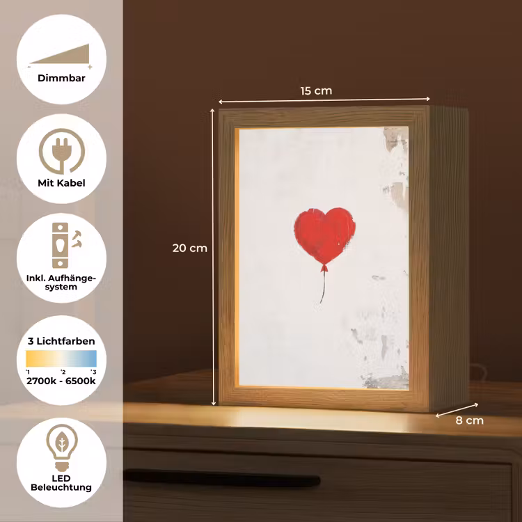 Ballon - Rood - Hart Light Box met kabel (Tafellamp) klein -USP_DE