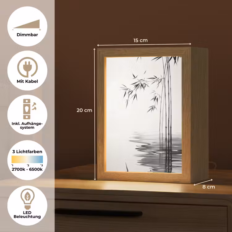 Bamboestammen - Water - Minimalistisch - Wit Light Box met kabel (Tafellamp) klein -USP_DE