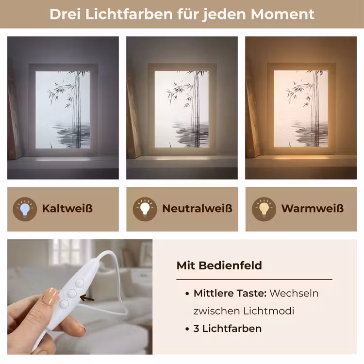 Bamboestammen - Water - Minimalistisch - Wit Light Box met kabel (Tafellamp) klein -USP_lichtkleurDE