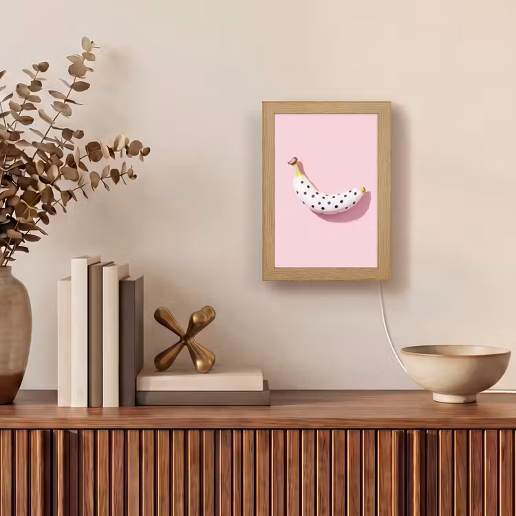 Banaan - Stippen - roze Light Box met kabel (Tafellamp) klein -sfeer2