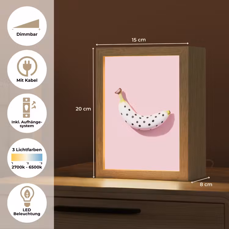 Banaan - Stippen - roze Light Box met kabel (Tafellamp) klein -USP_DE