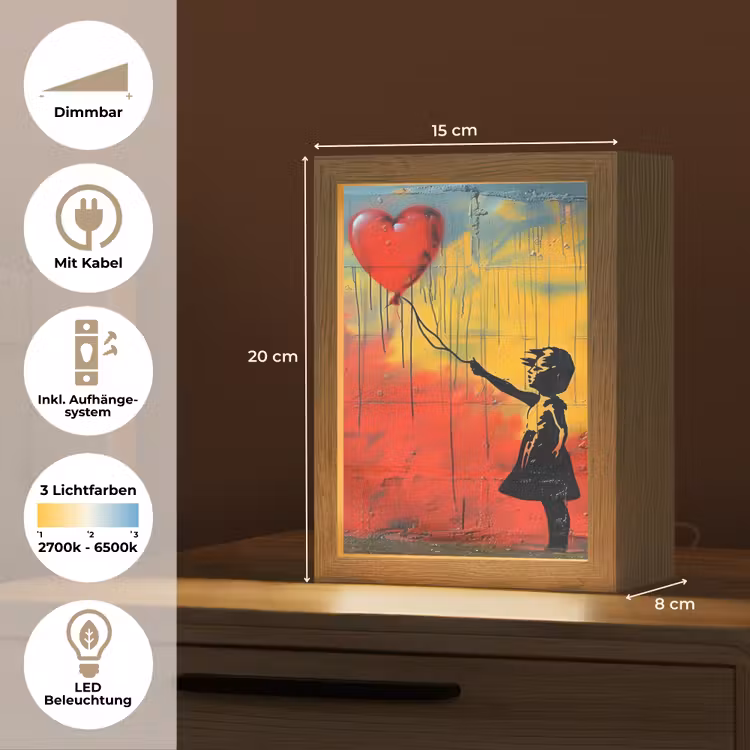 Banksy Style - Kleurrijk - Graffiti - Meisje - Street art Light Box met kabel (Tafellamp) klein -USP_DE
