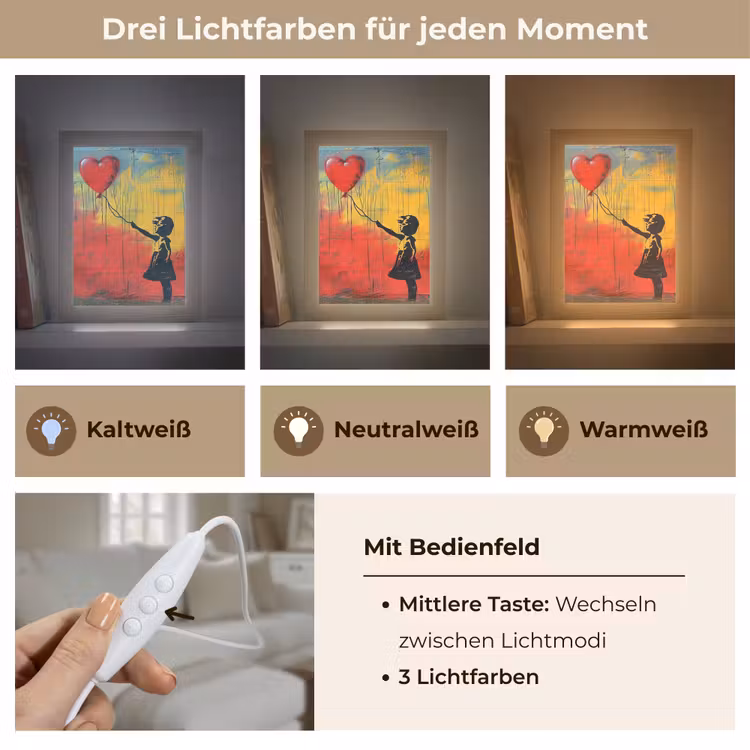 Banksy Style - Kleurrijk - Graffiti - Meisje - Street art Light Box met kabel (Tafellamp) klein -USP_lichtkleurDE