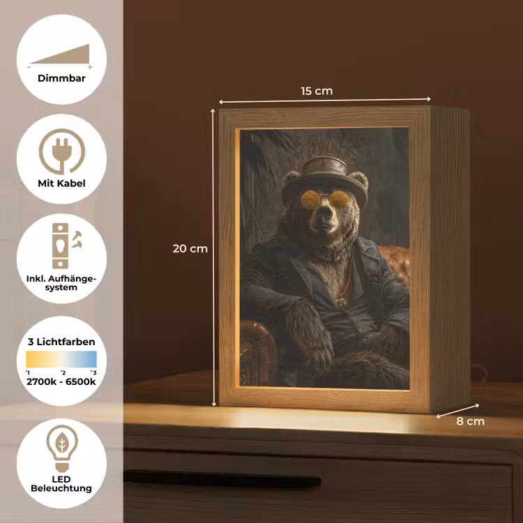 Beer - Bruin - Pak - Hoed Light Box met kabel (Tafellamp) klein -USP_DE
